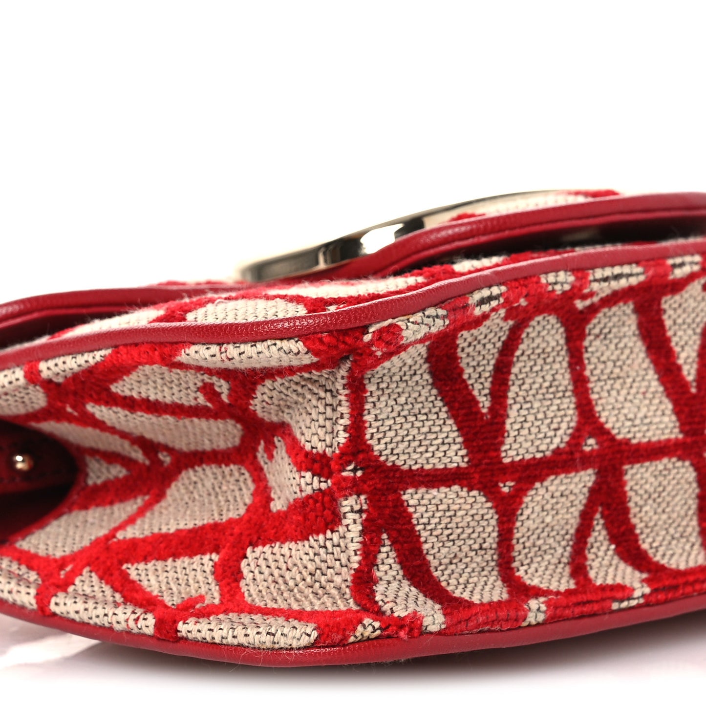 Toile Iconographe Goatskin Vlogo Small Loco Shoulder Bag Natural Rosso Valentino
