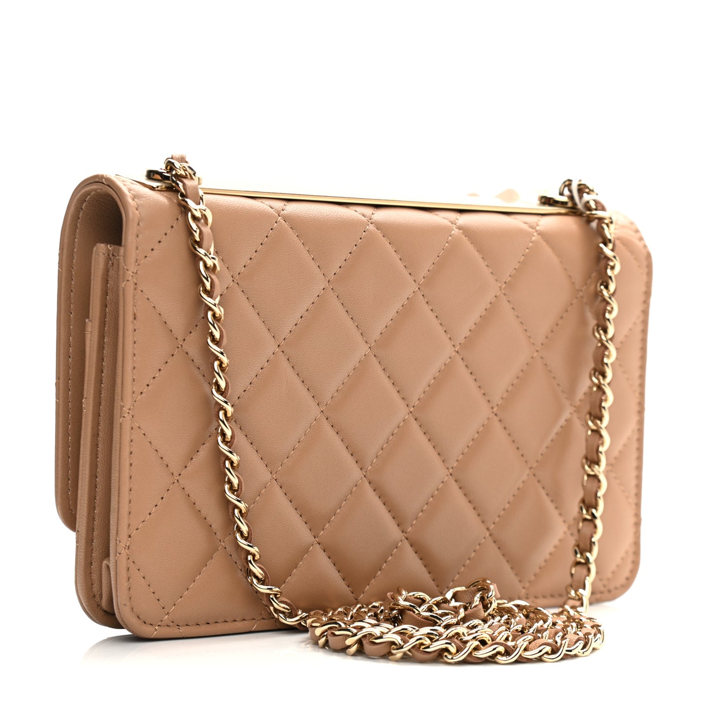 Lambskin Quilted Trendy CC Wallet On Chain WOC Beige