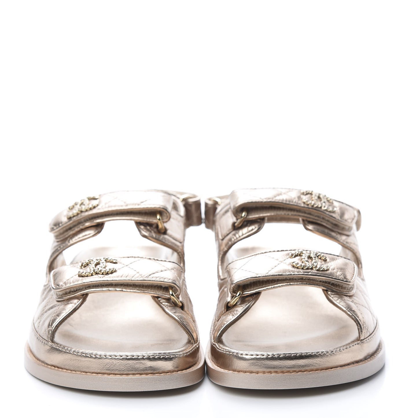 Metallic Lambskin Velcro Dad Sandals 38.5 Light Bronze