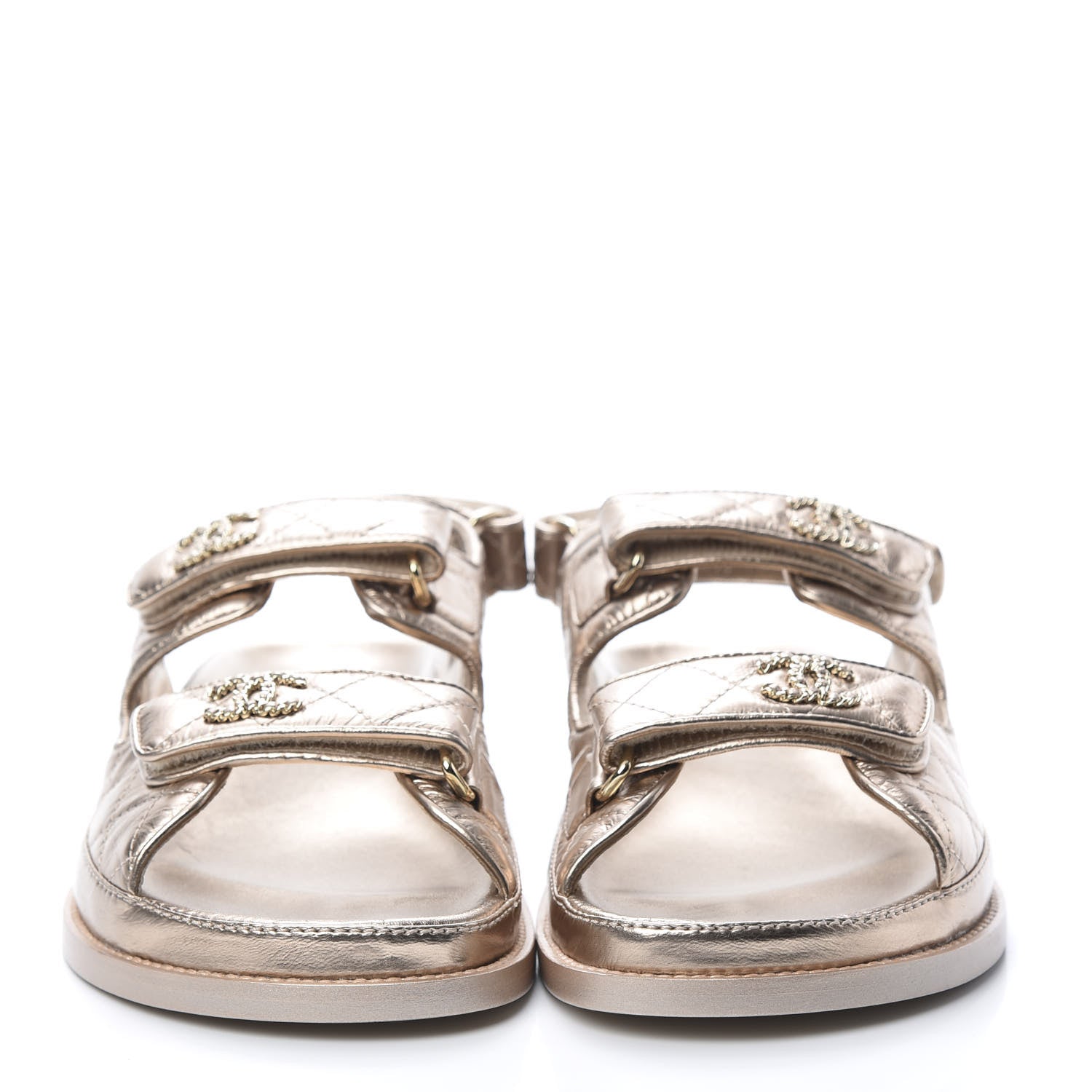 Chanel Metallic Lambskin Velcro Dad Sandals 38.5 Light Bronze 2 of 8