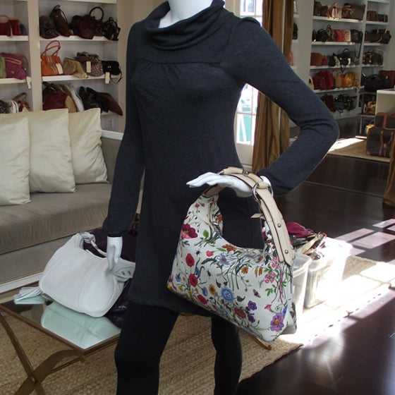 Gucci Canvas Flower Large Horsebit Hobo 2 of 10