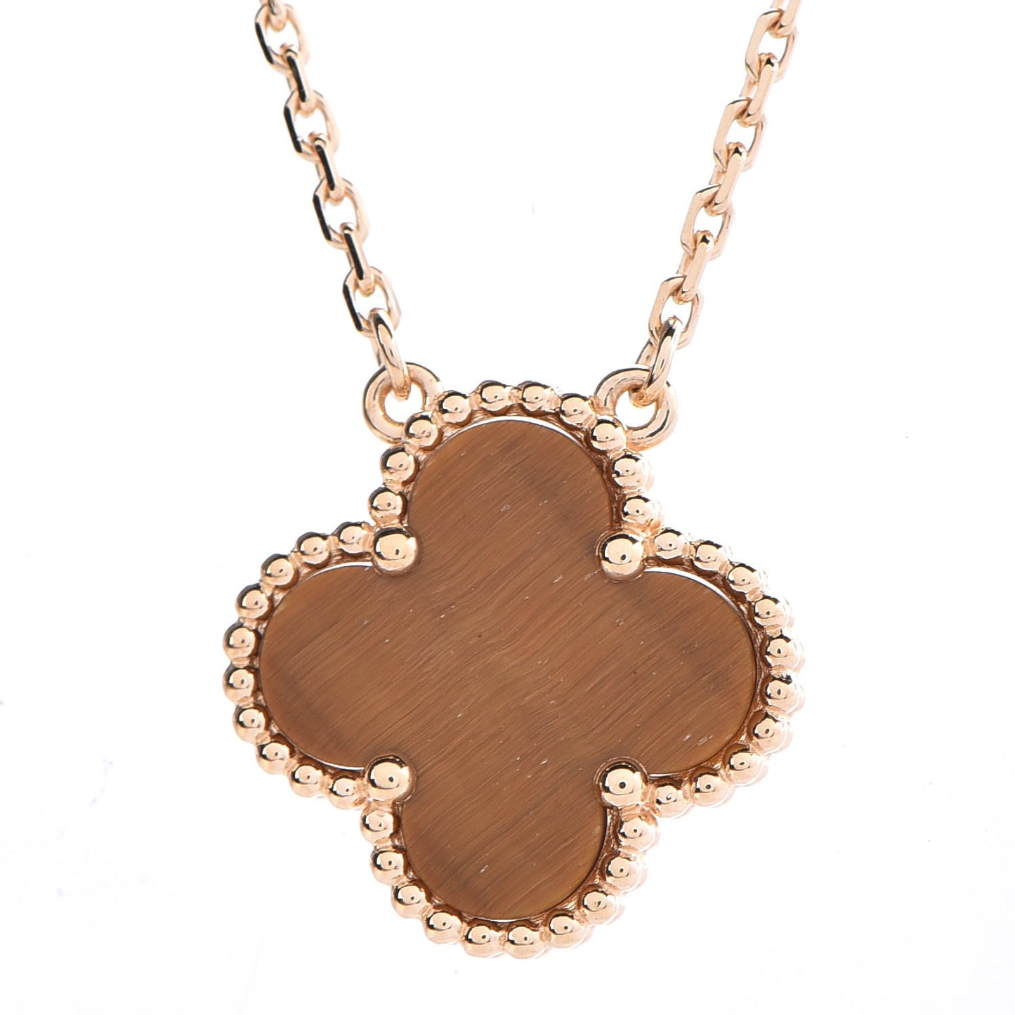 18K Yellow Gold Tiger Eye Vintage Alhambra Pendant Necklace