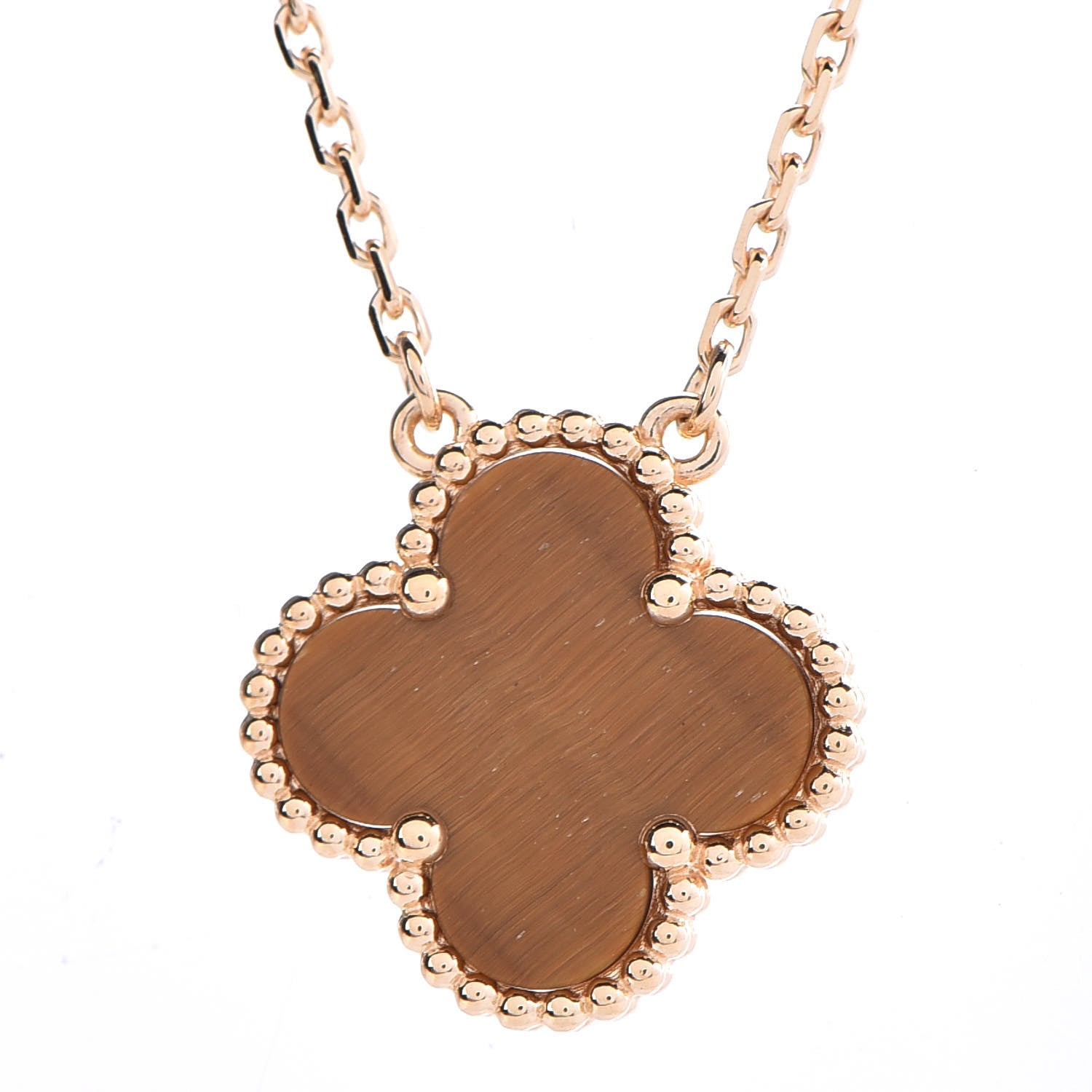Van Cleef & Arpels 18K Yellow Gold Tiger Eye Vintage Alhambra Pendant Necklace 4 of 8