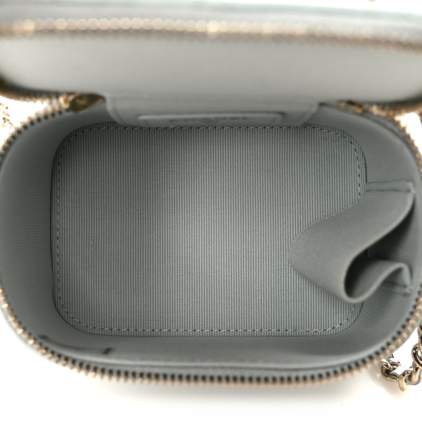Lambskin Quilted Top Handle Mini Vanity Case With Chain Light Blue