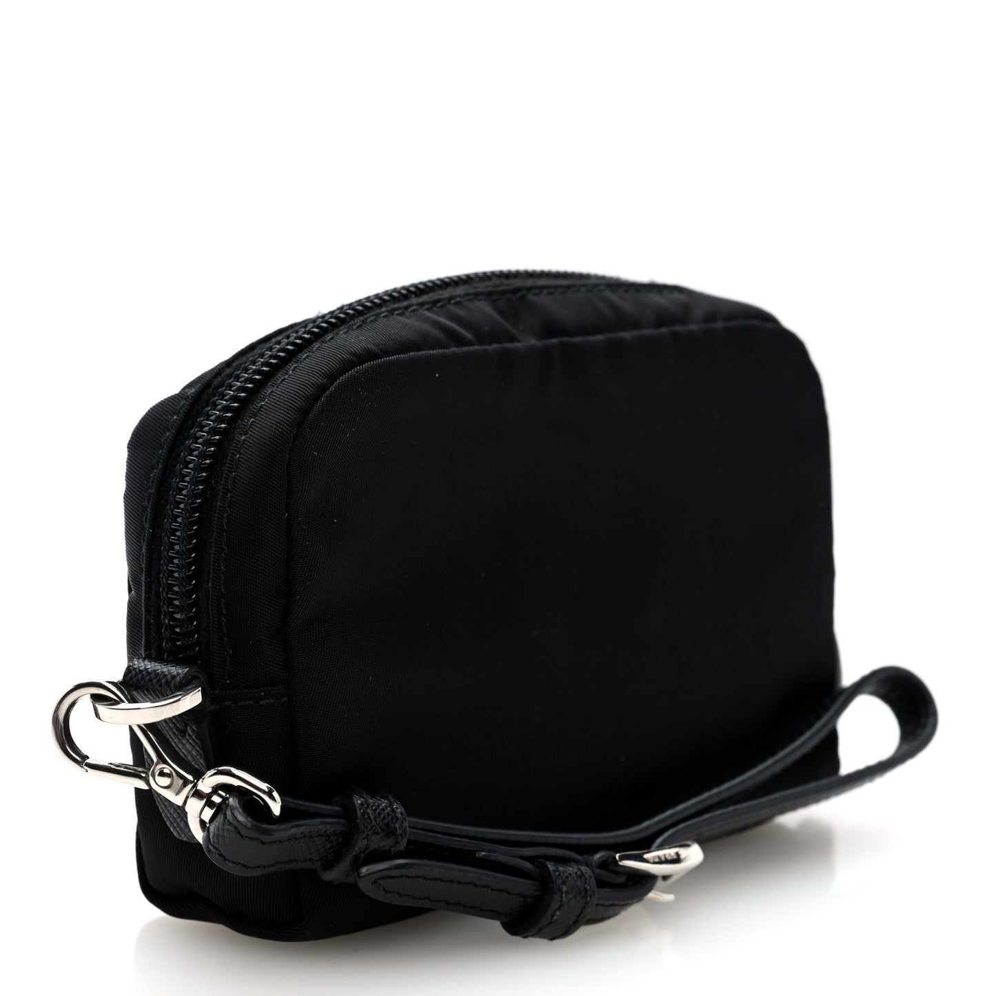 Nylon Saffiano Triangle Mini Wristlet Pouch Black