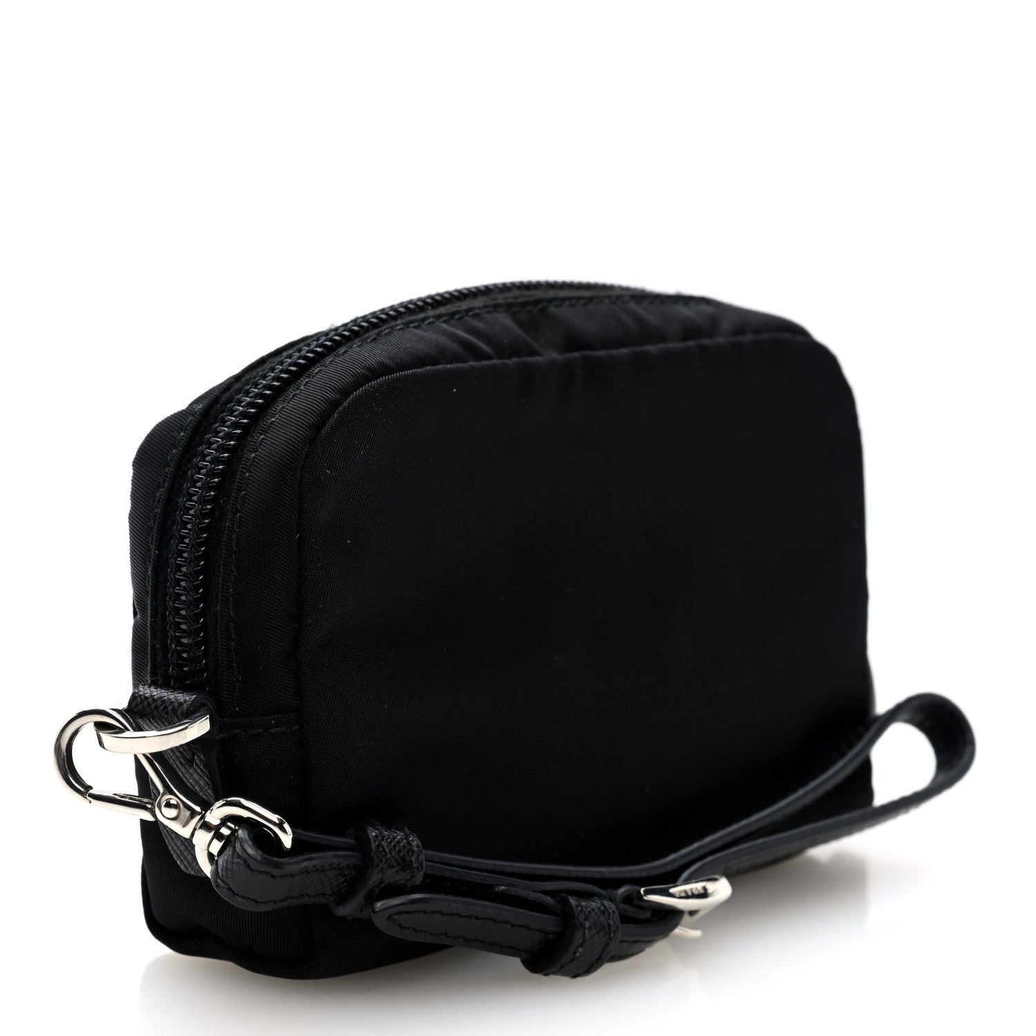Prada Nylon Saffiano Triangle Mini Wristlet Pouch Black 3 of 6
