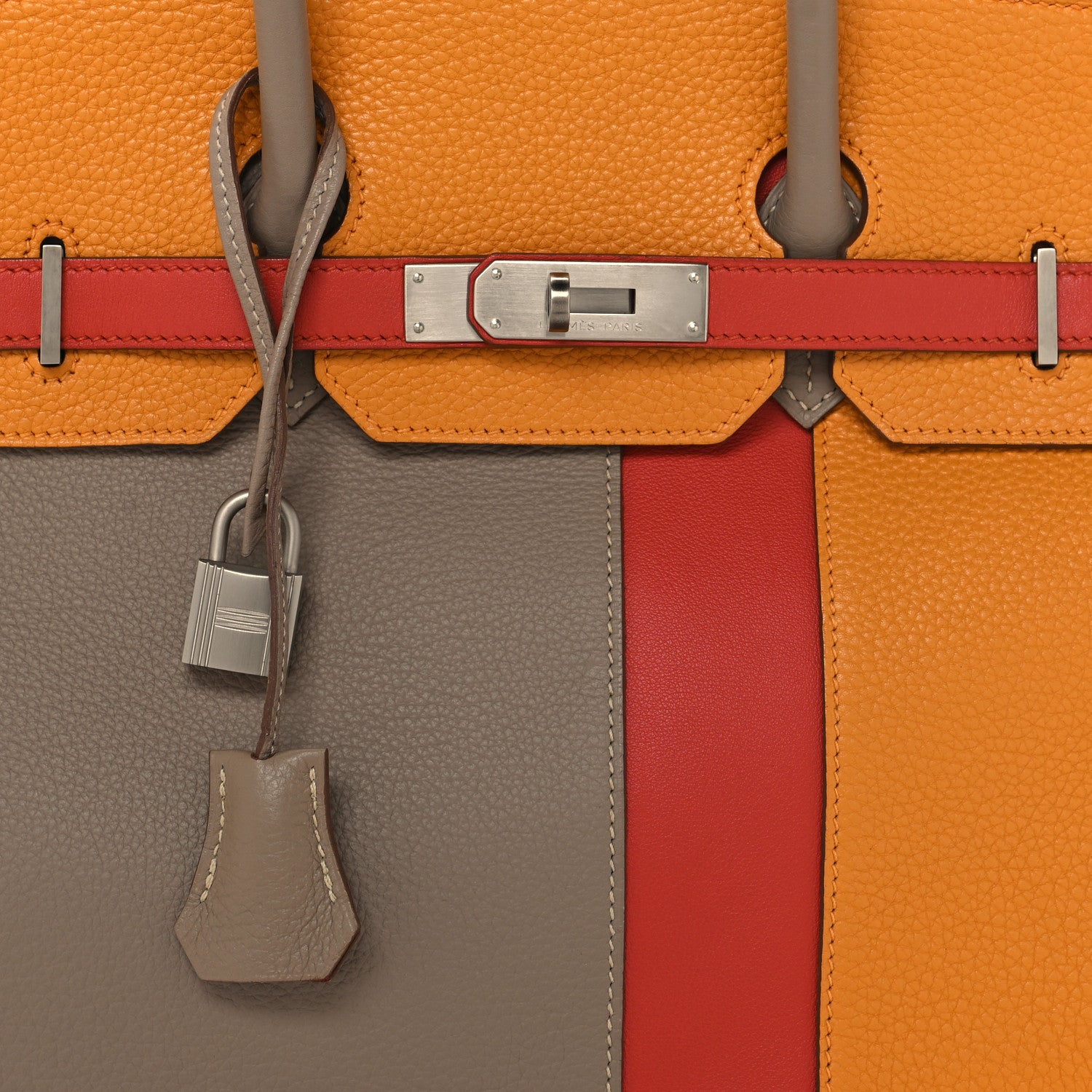 Hermes Taurillon Clemence Swift Tri-Color Birkin 35 Sanguine Gris Tourterelle Moutarde 8 of 15