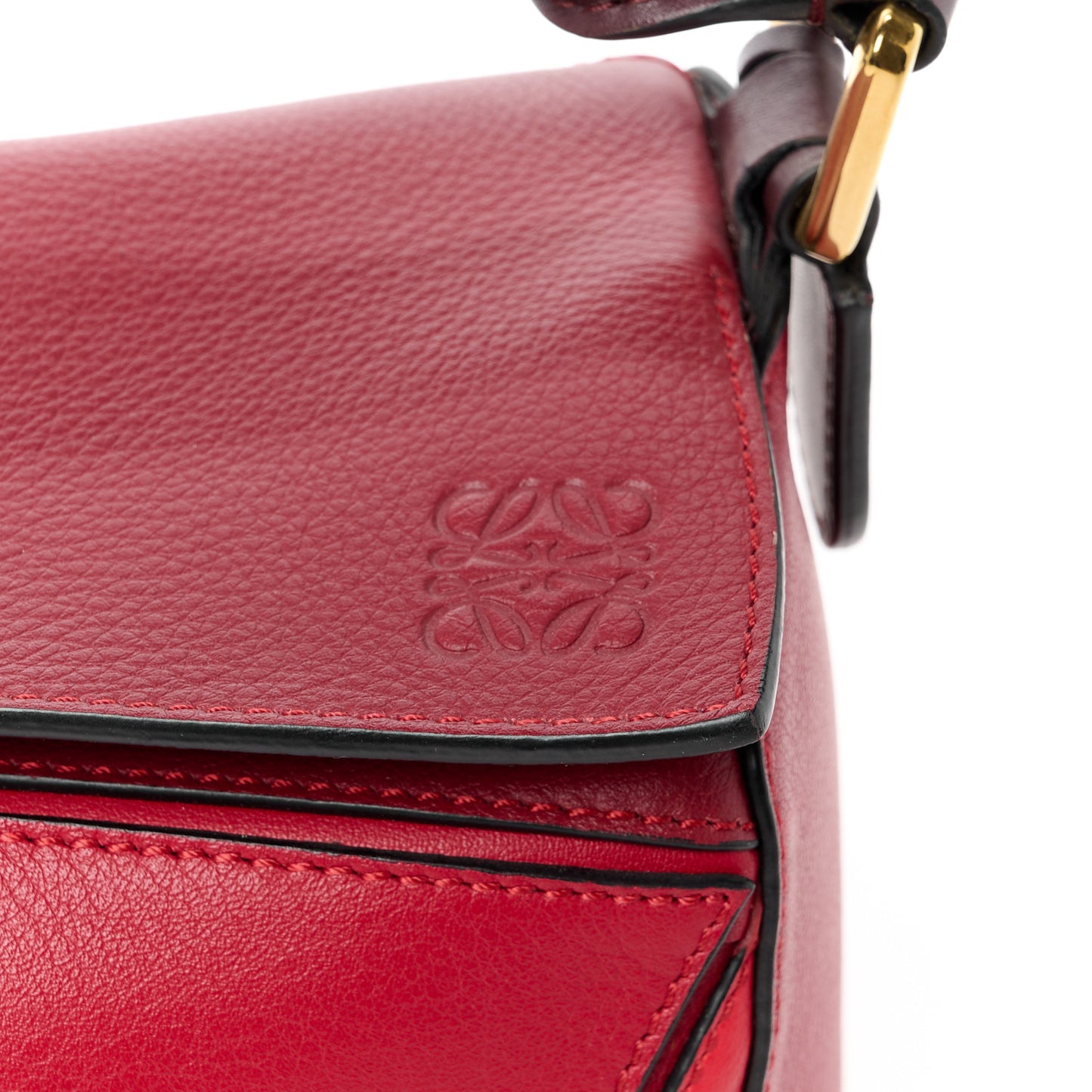 Calfskin Colorblock Small Puzzle Bag Red