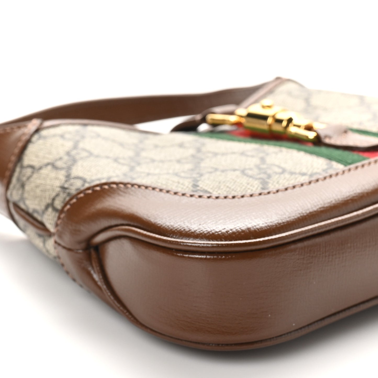 GG Supreme Monogram Azalea Calfskin Web Mini Jackie 1961 Hobo Beige Ebony Brown Sugar