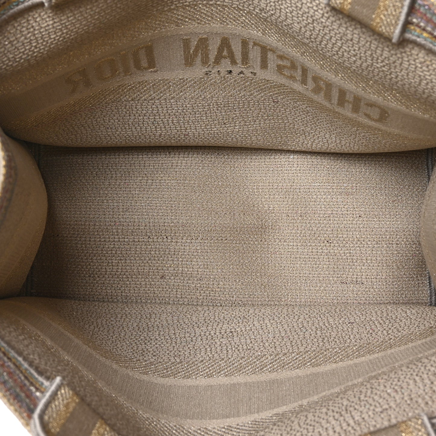CHRISTIAN DIOR Canvas Embroidered Medium Stripes Book Tote Beige Multicolor