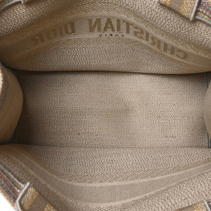Christian Dior CHRISTIAN DIOR Canvas Embroidered Medium Stripes Book Tote Beige Multicolor 5 of 10