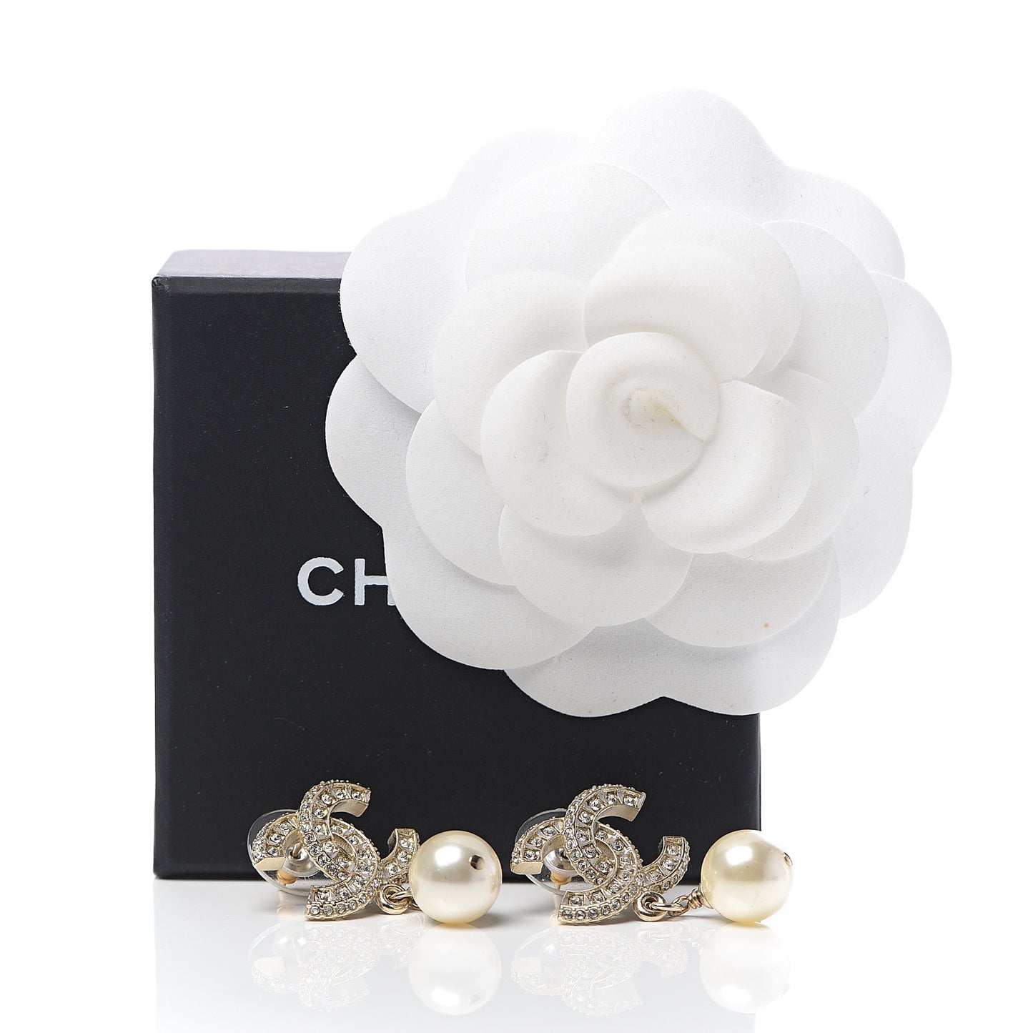 Crystal Pearl CC Drop Earrings Gold