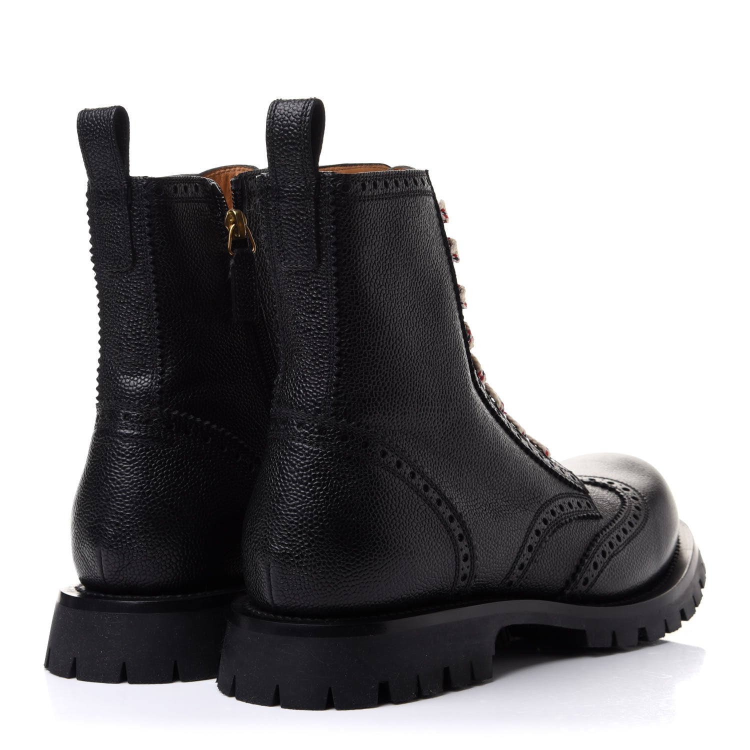 Gucci Grained Calfskin Mens Brogue Wingtip Lug Sole Boots 9.5 Black 4 of 9