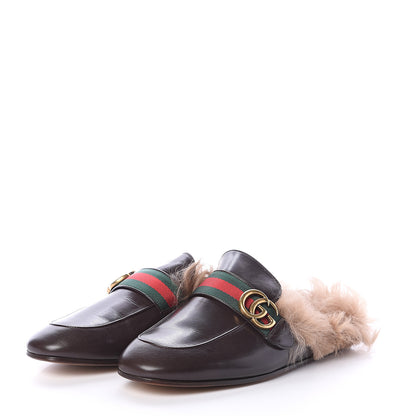 Gucci Goatskin Fur Web GG Mens Princetown Slippers 7 Cocoa 3 of 7