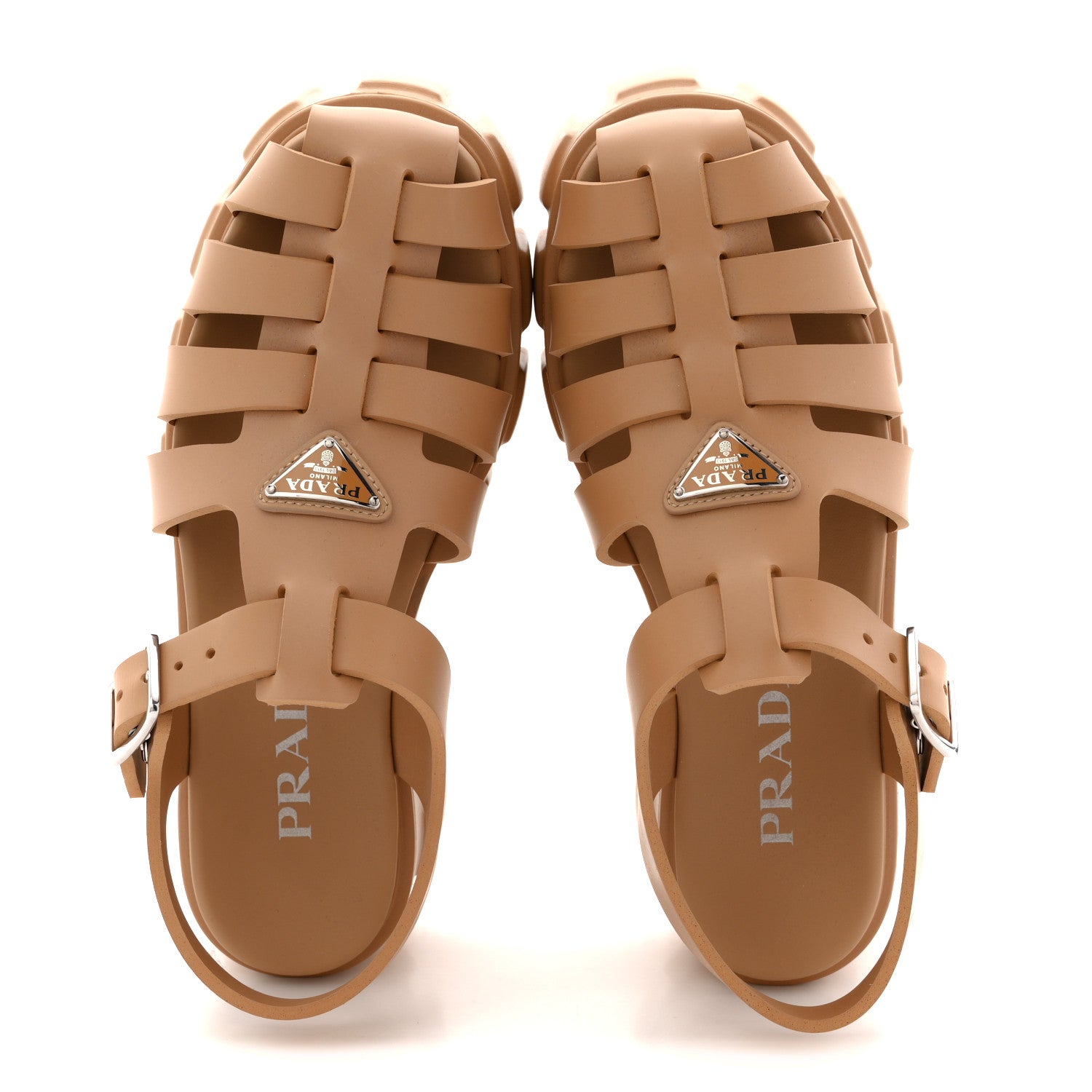 Prada Foam Rubber Metal Triangle Logo Monolith 55mm Cage Sandals 38 Orzo 2 of 9