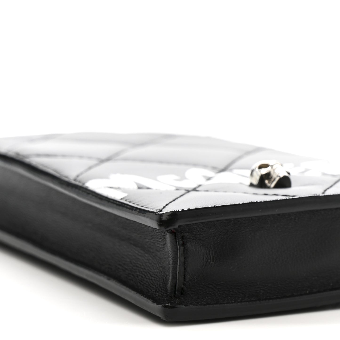 Calfskin Quilted Chain Phone Case Black White