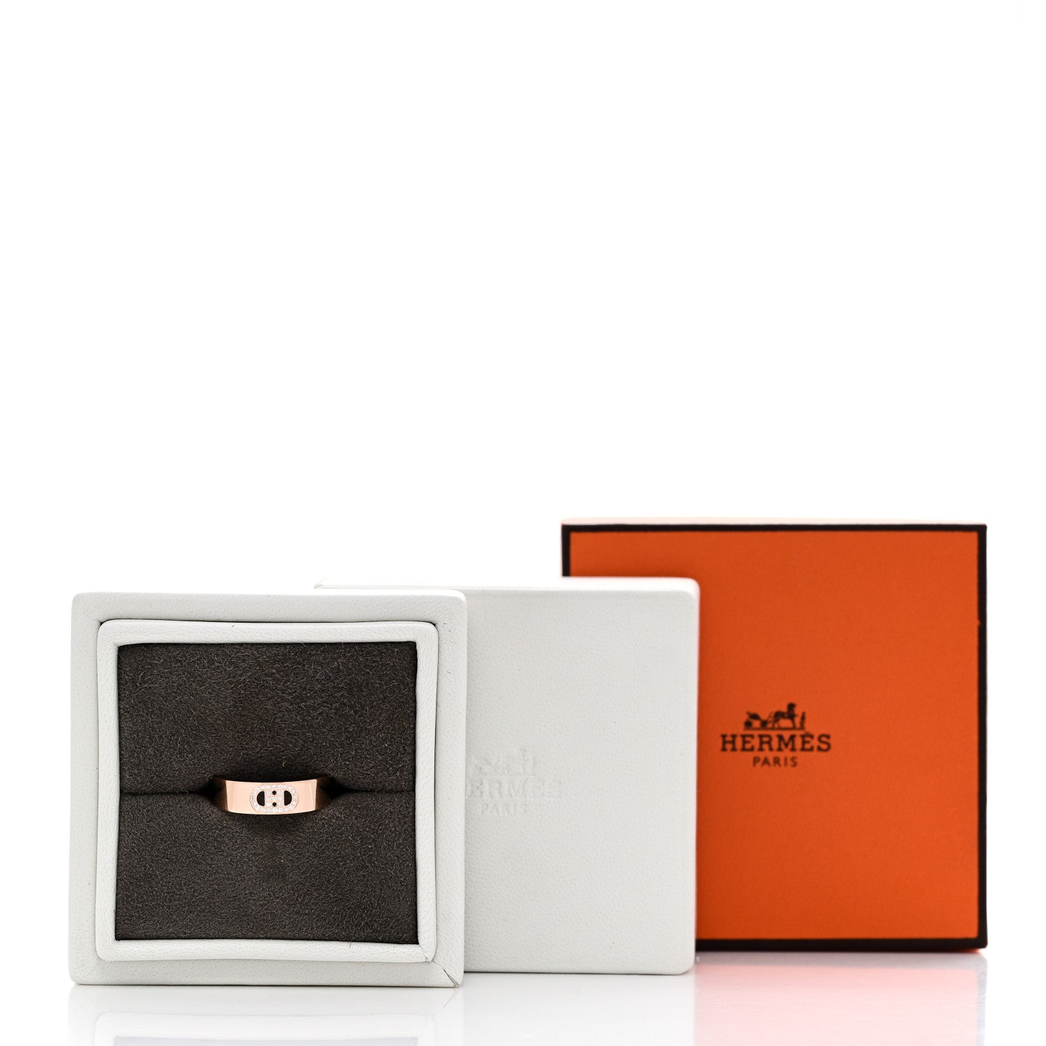 Hermes 18K Rose Gold Diamond PM H D'Ancre Ring 56 7.75 5 of 5