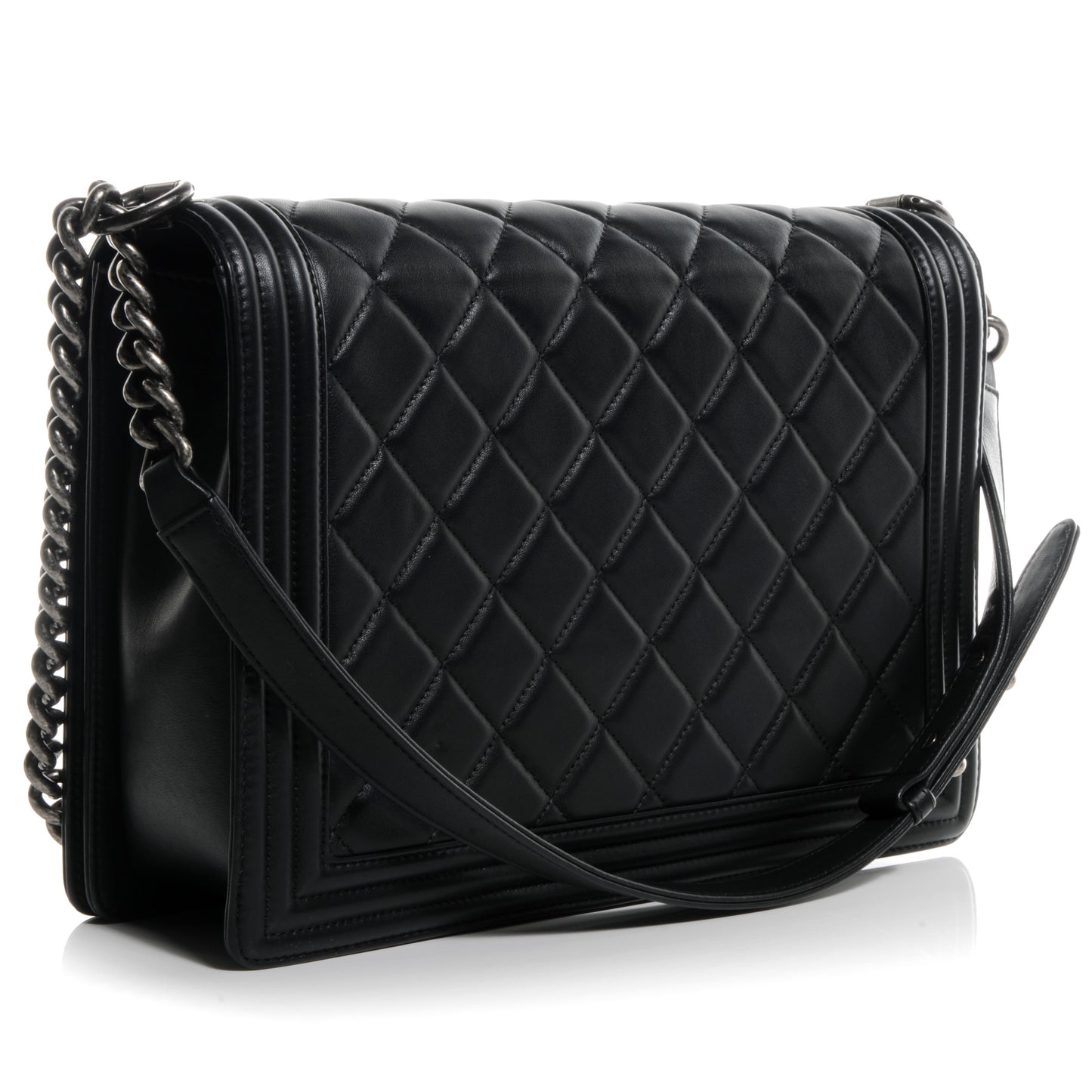 Lambskin Quilted Large Boy Flap Black