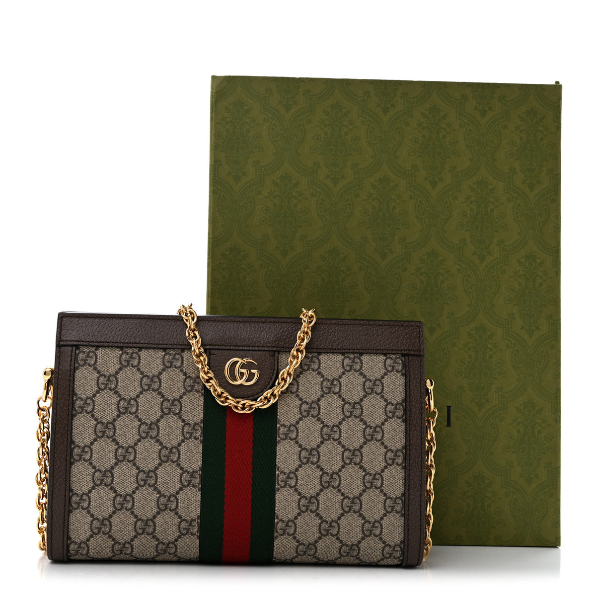 GG Supreme Monogram Web Small Ophidia Chain Shoulder Bag Brown