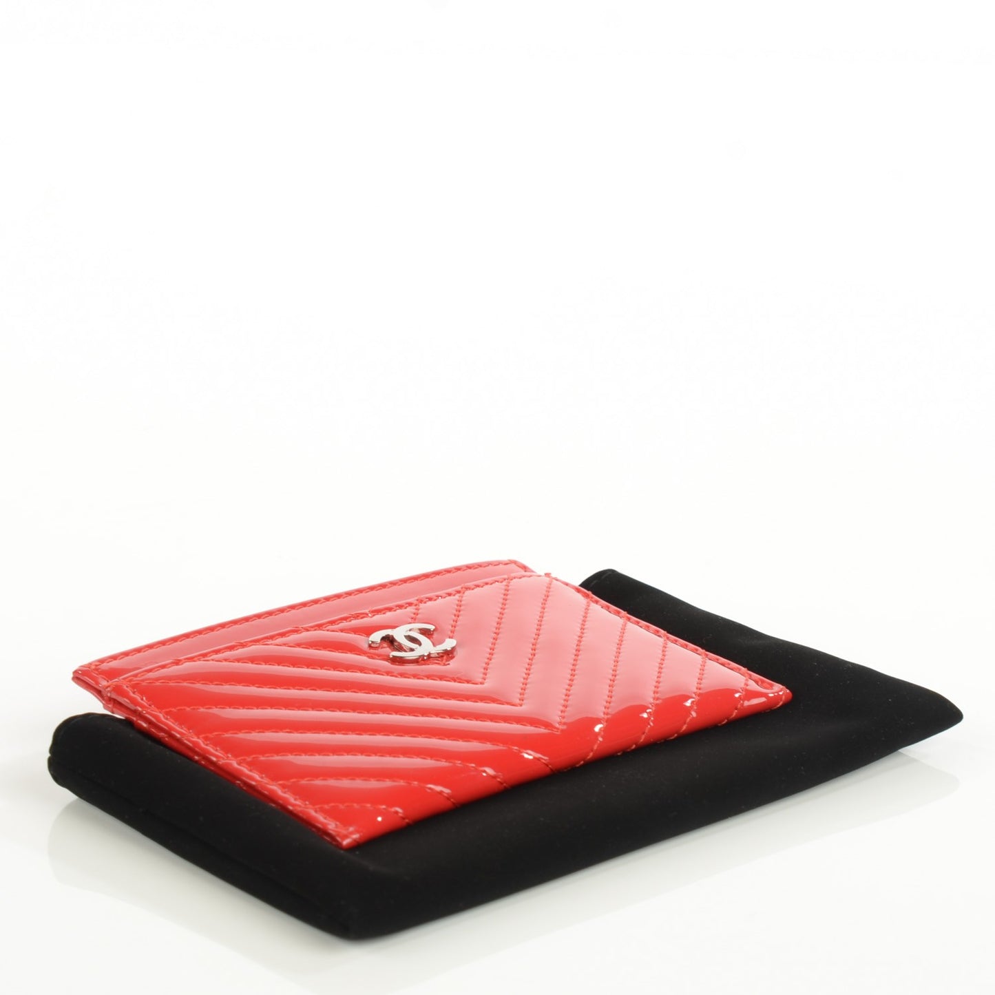 Patent Quilted Chevron Card Holder Red