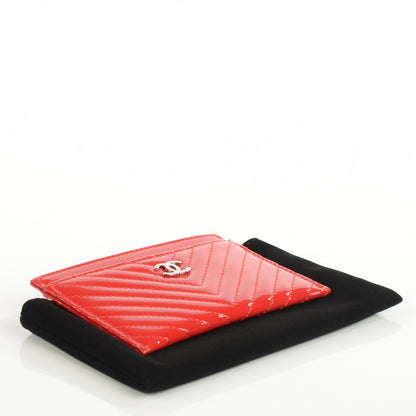 Chanel Patent Quilted Chevron Card Holder Red 3 of 7