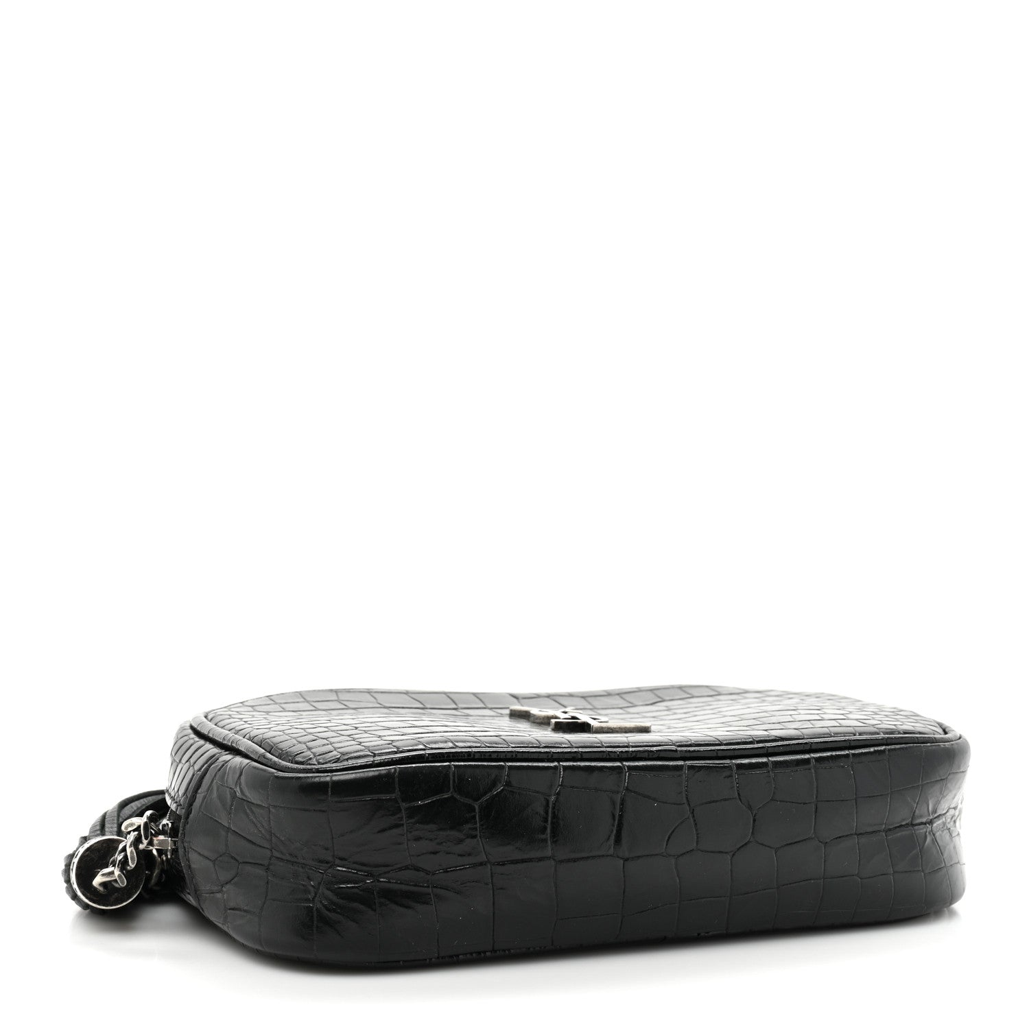 Saint Laurent Calfskin Crocodile Embossed Monogram Mini Lou Camera Bag Black 4 of 12