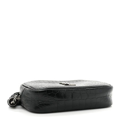 Saint Laurent Calfskin Crocodile Embossed Monogram Mini Lou Camera Bag Black 4 of 12