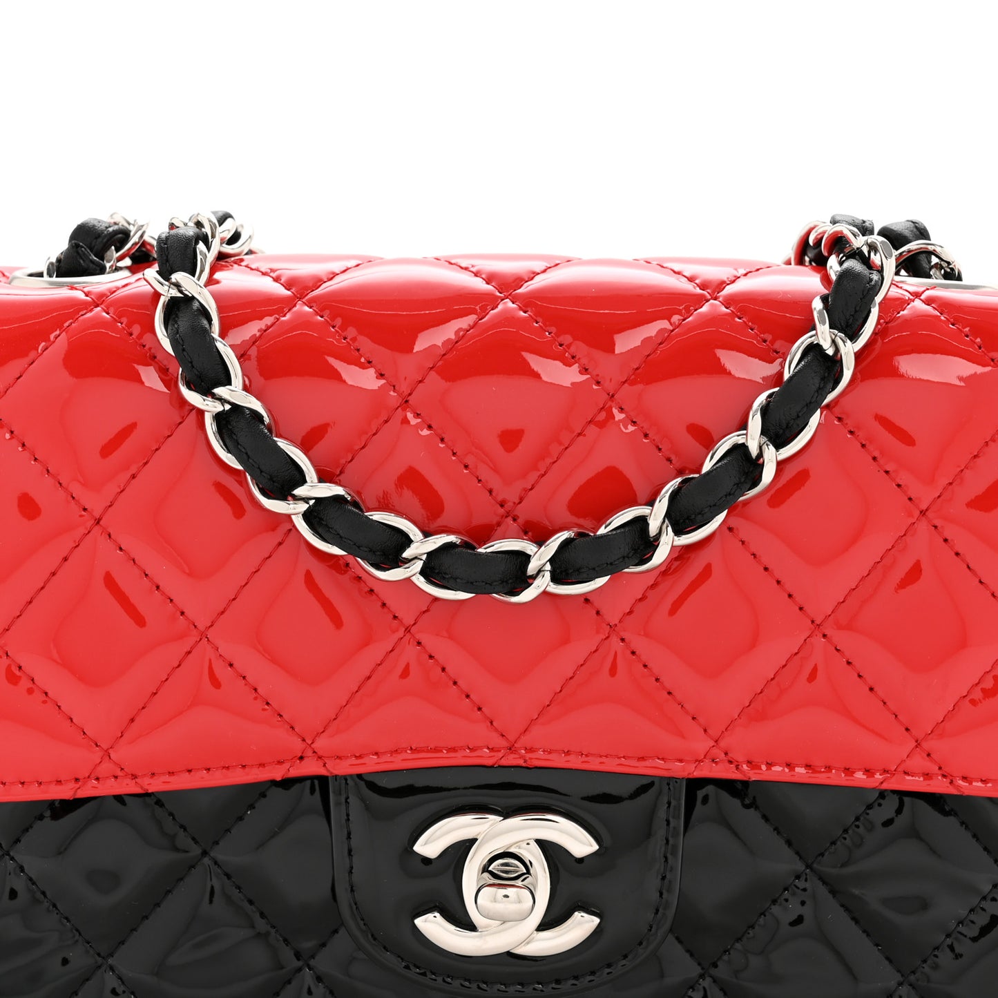 Patent Calfskin Quilted Bi-Color Mini Rectangular Flap Red Black