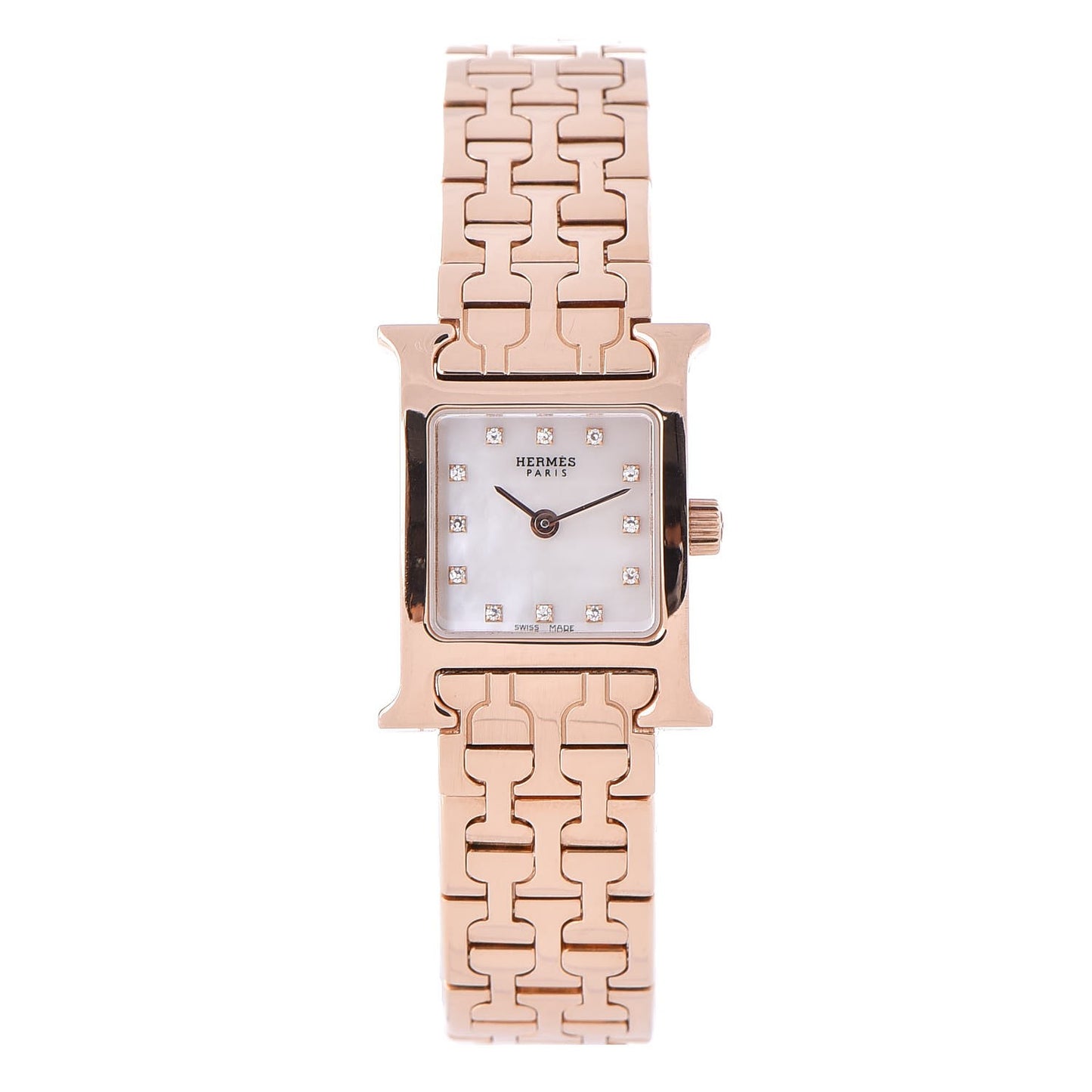 18K Rose Gold Diamond Mother of Pearl 17.2mm Heure H Hour Quartz Watch