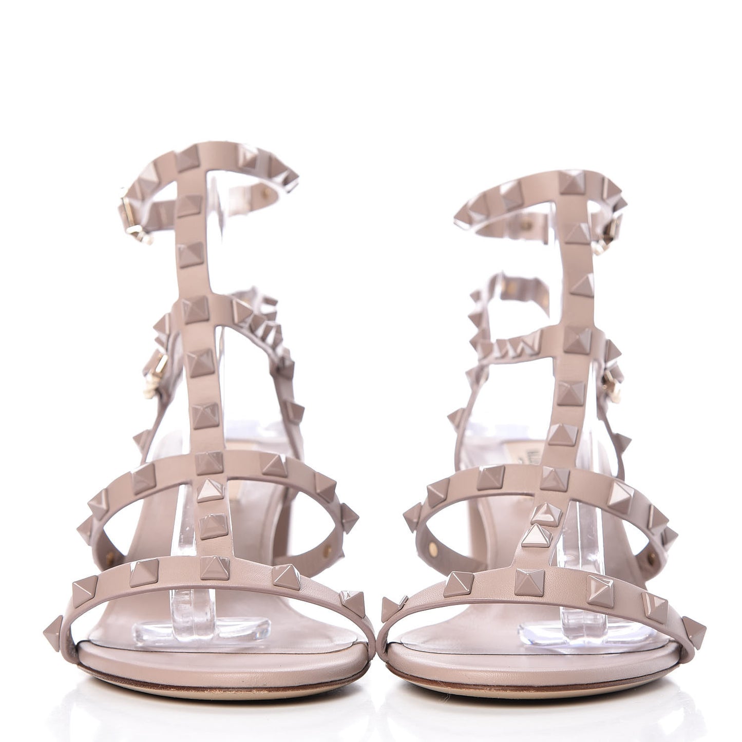 Calfskin Lacquered Monochrome Rockstud 60mm City Sandals 37.5 Poudre