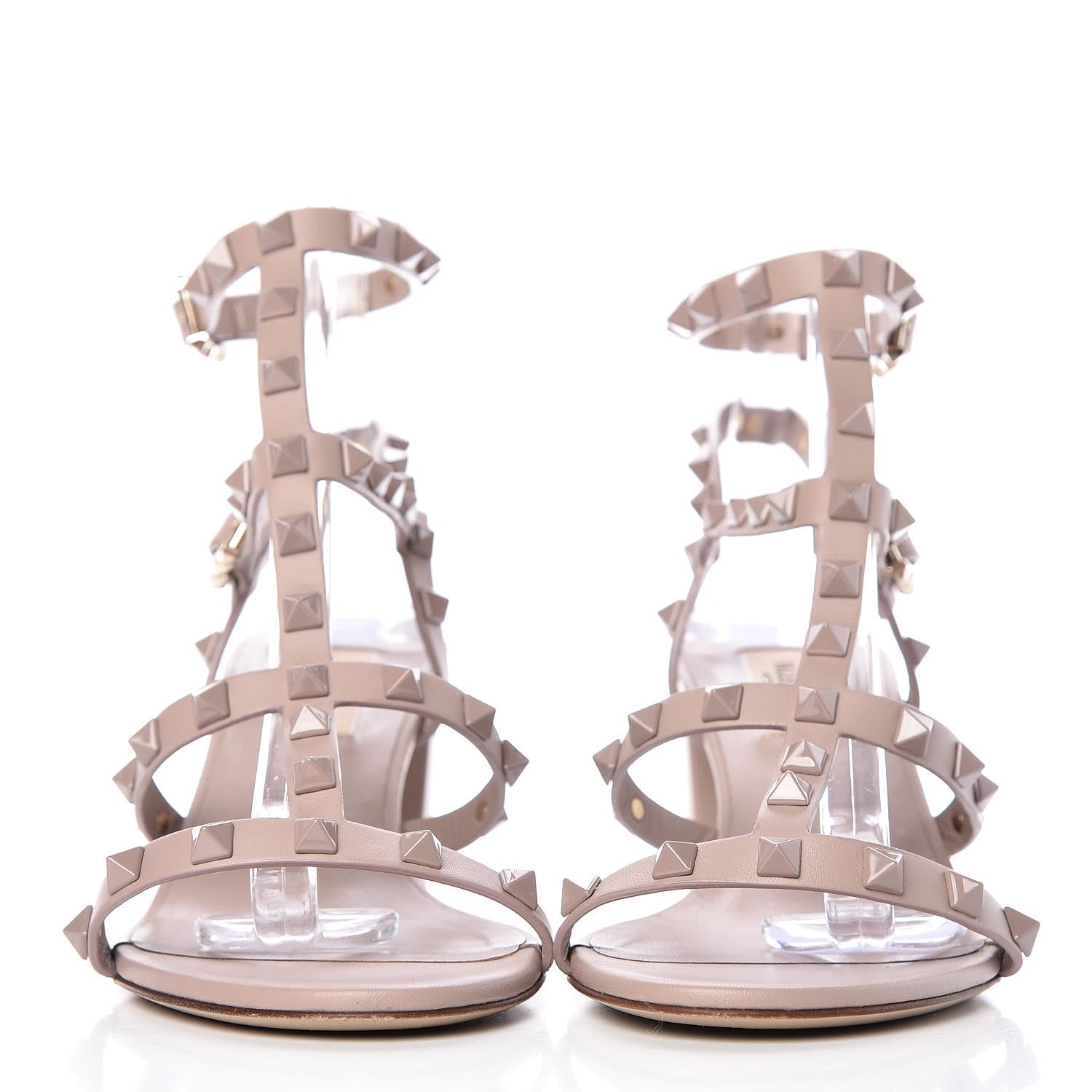 Valentino Garavani Calfskin Lacquered Monochrome Rockstud 60mm City Sandals 37.5 Poudre 2 of 9