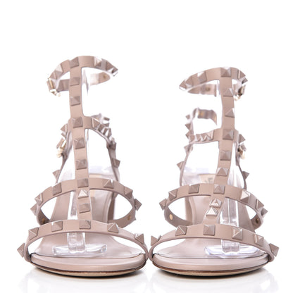 Valentino Garavani Calfskin Lacquered Monochrome Rockstud 60mm City Sandals 37.5 Poudre 2 of 9