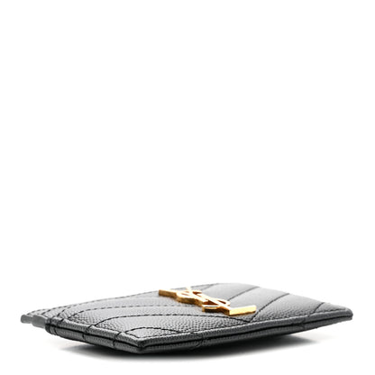 Saint Laurent Grain De Poudre Matelasse Chevron Monogram Credit Card Case Black 4 of 8