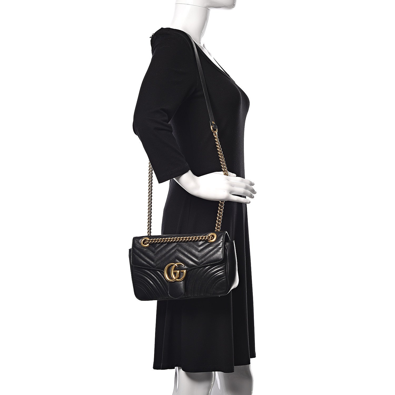 Gucci Calfskin Matelasse Small GG Marmont Shoulder Bag Black 2 of 16