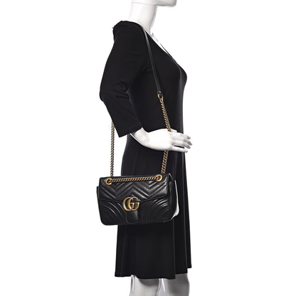 Gucci Calfskin Matelasse Small GG Marmont Shoulder Bag Black 2 of 16