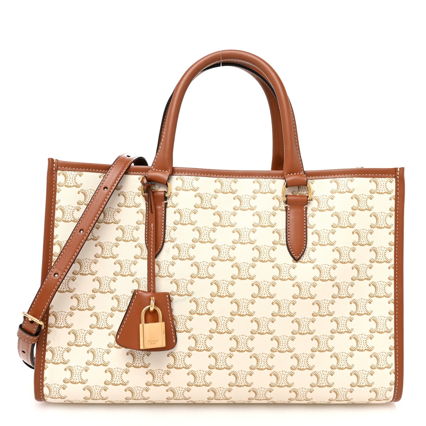 Triomphe Canvas Calfskin Mini Horizontal Cabas White