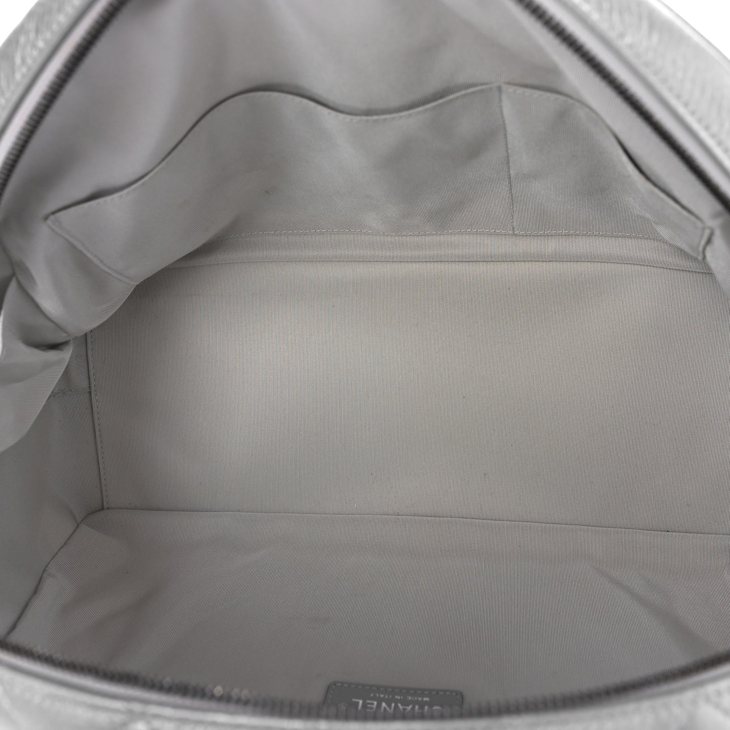 Metallic Calfskin Quilted Medium Airlines Round Trip Bowling Bag Silver Silver