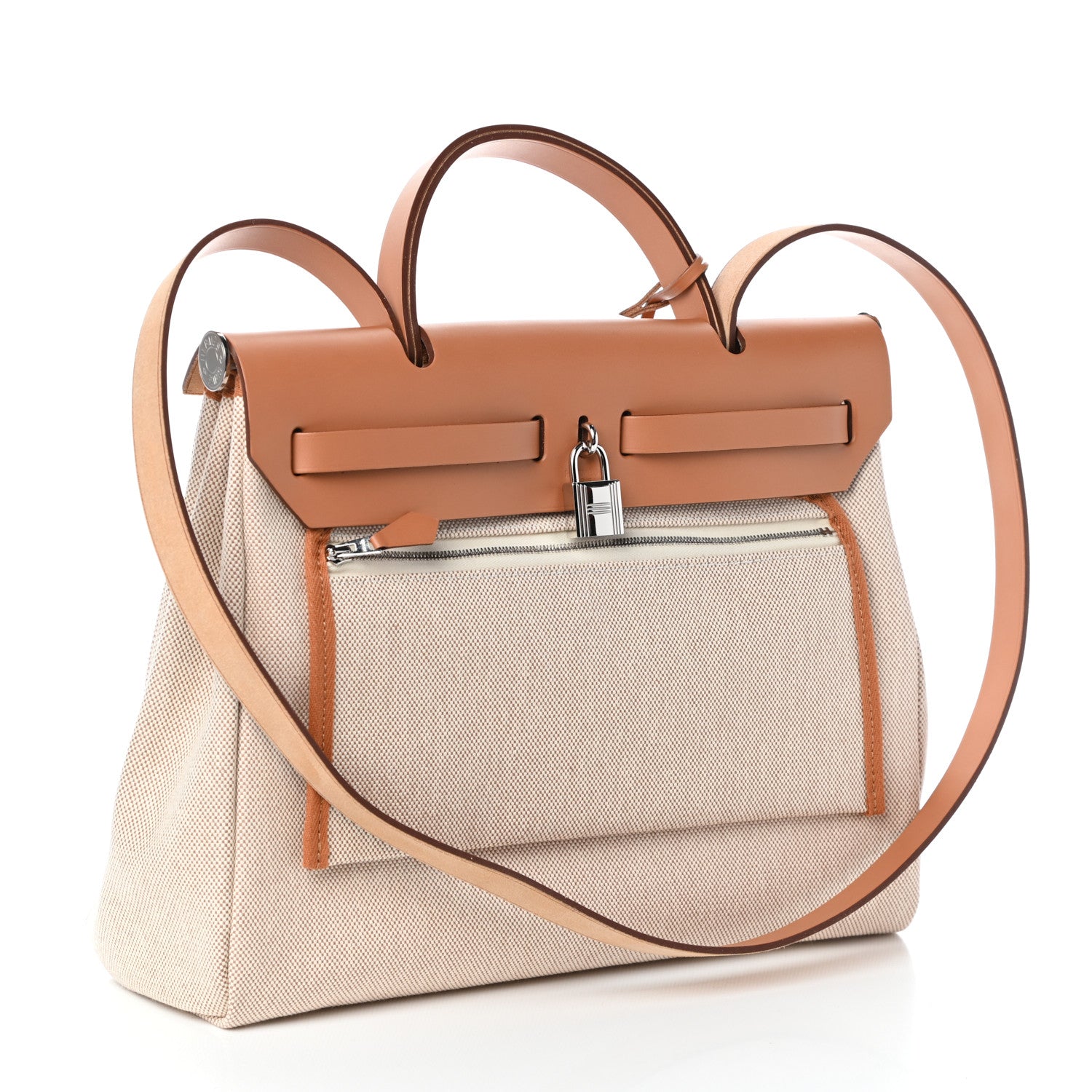 Hermes Vache Hunter Toile Pegase Pop Herbag Zip Retourne 31 PM Capucine Ecru 3 of 8