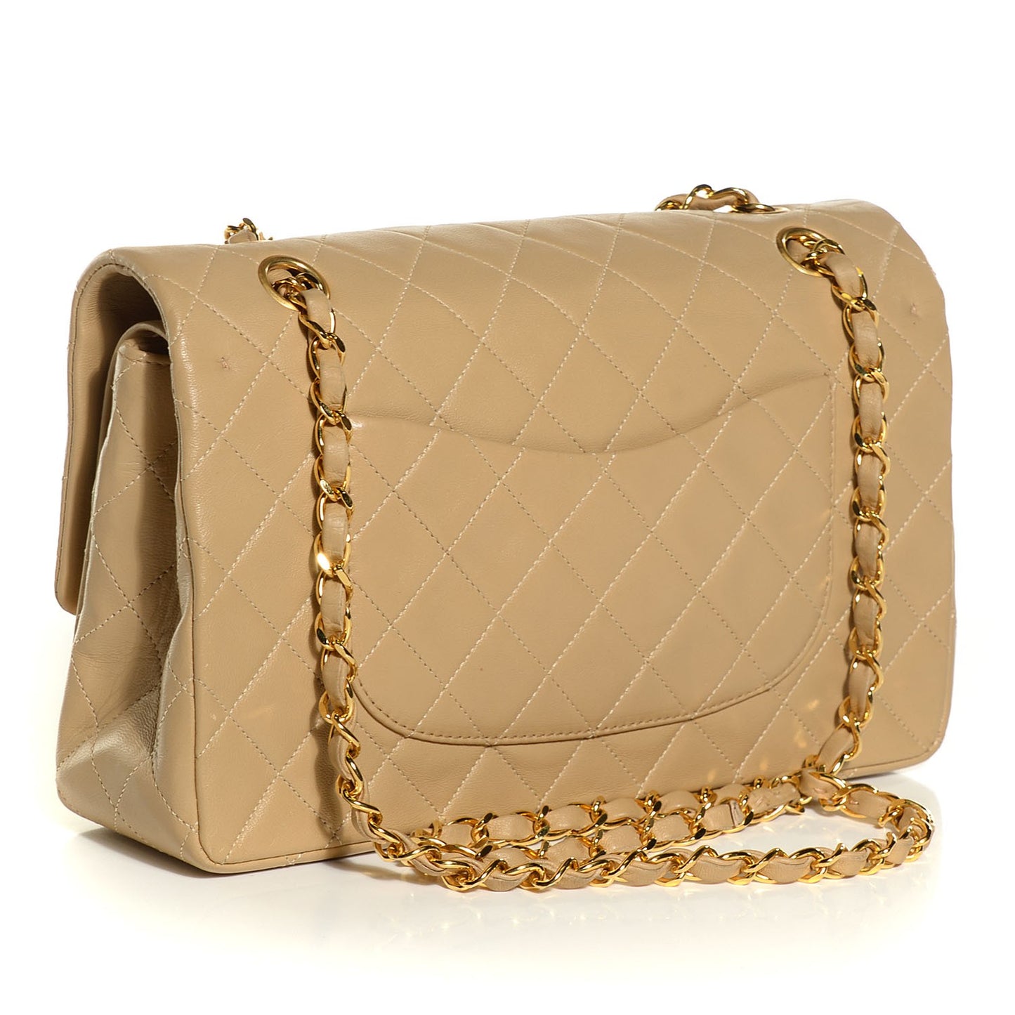 Lambskin Quilted Medium Double Flap Light Beige