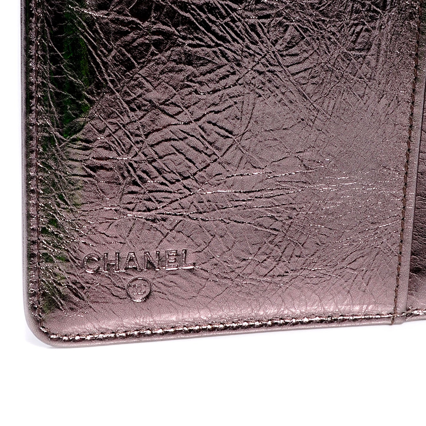 Leather CC Bow Wallet Metallic Dark Silver