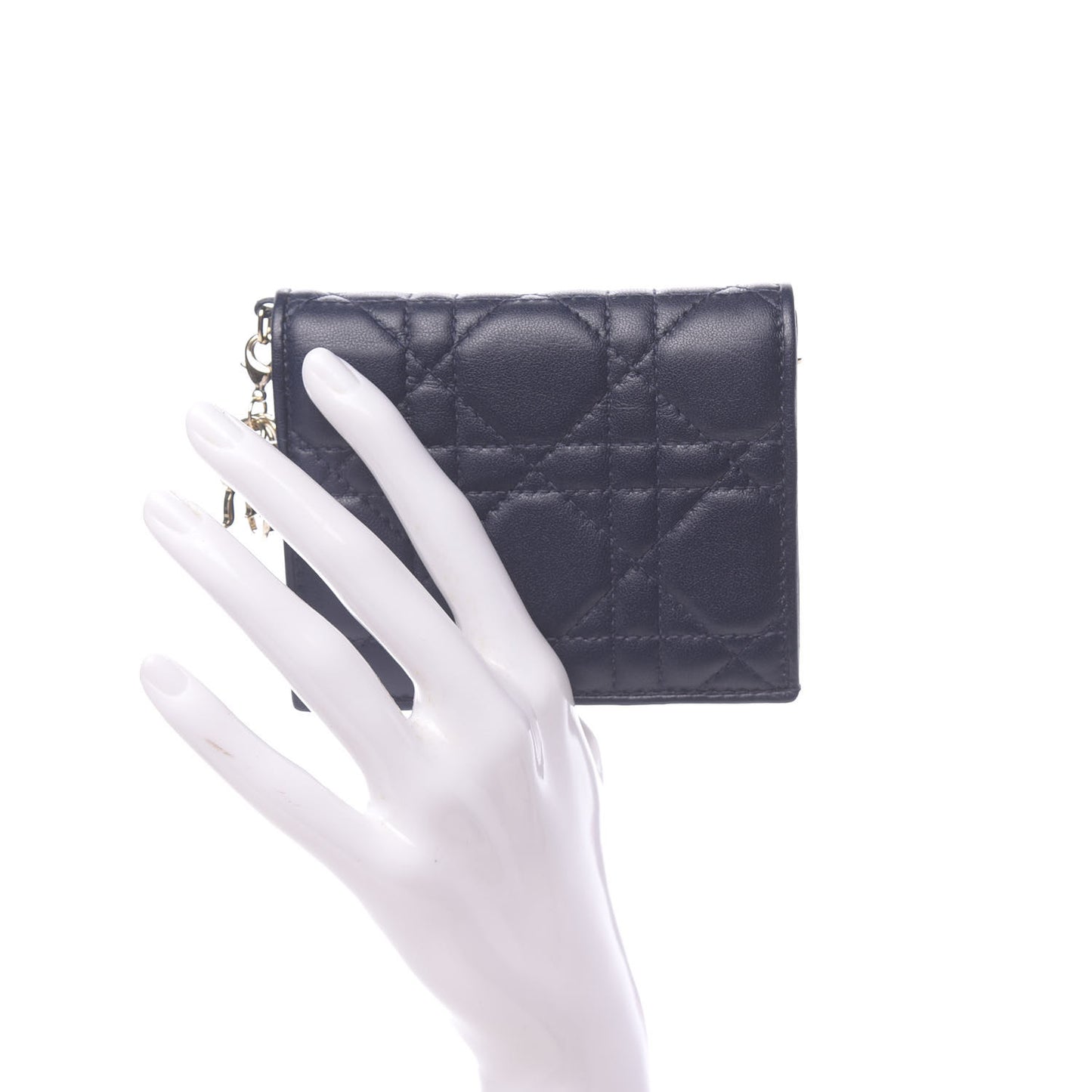 Lambskin Cannage Mini Lady Dior Wallet Navy