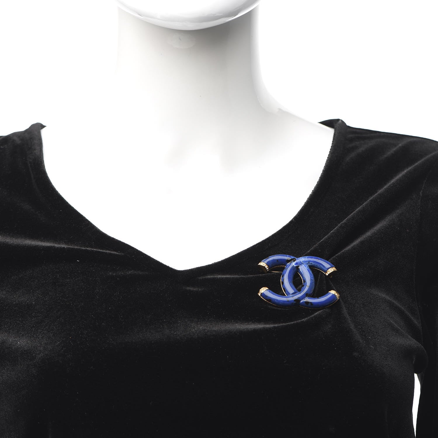 Chanel Resin Crystal CC Brooch Blue Black Gold 2 of 5