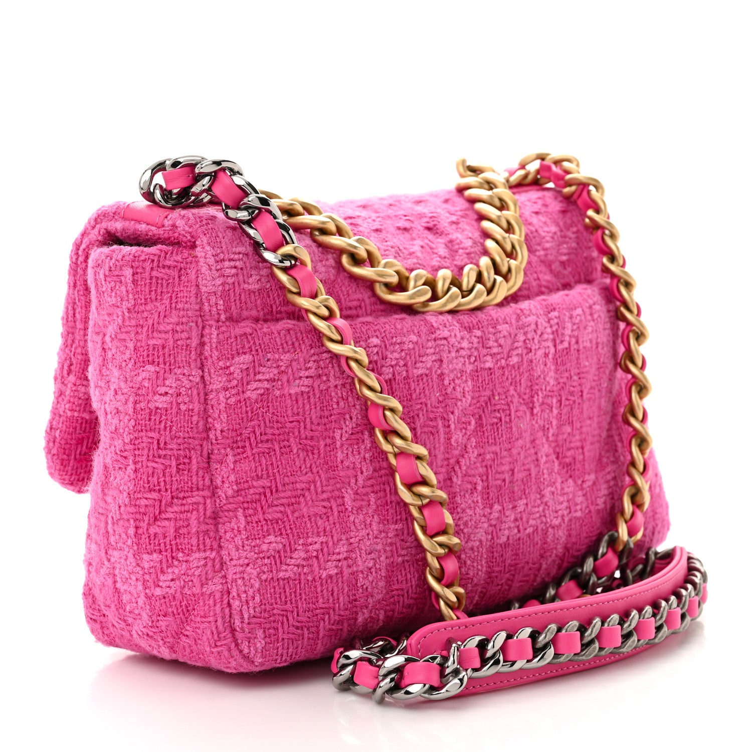 Chanel Tweed Quilted Medium Chanel 19 Flap Pink 3 of 13