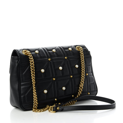 Gucci Calfskin Matelasse Studded Medium Pearly GG Marmont Shoulder Bag Black 3 of 13