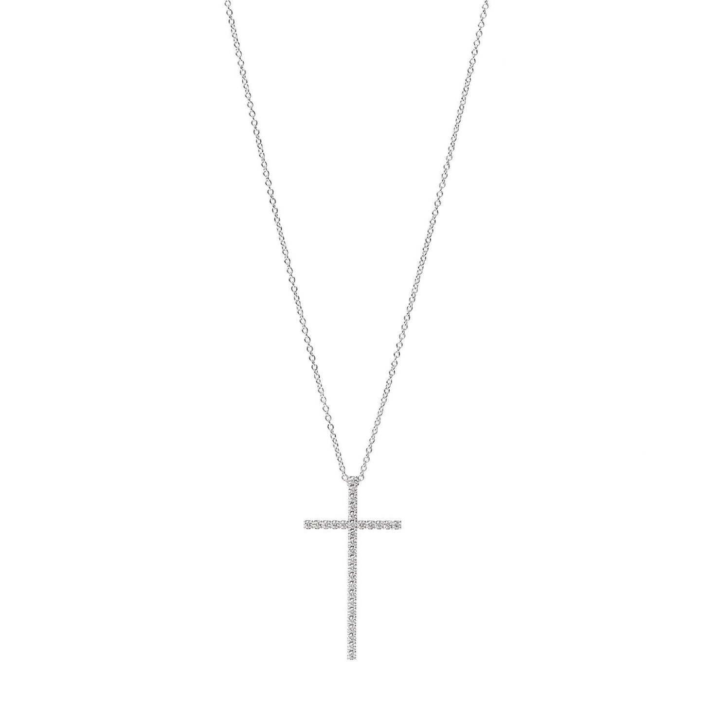 18K White Gold Diamond Metro Cross Pendant Necklace