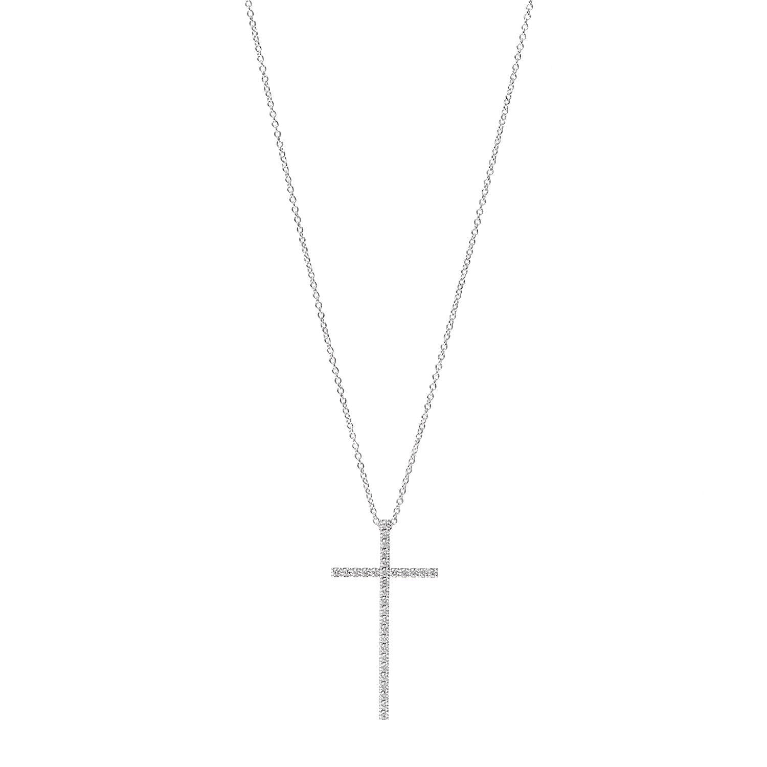 Tiffany 18K White Gold Diamond Metro Cross Pendant Necklace 1 of 8