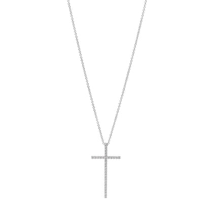 Tiffany 18K White Gold Diamond Metro Cross Pendant Necklace 1 of 8