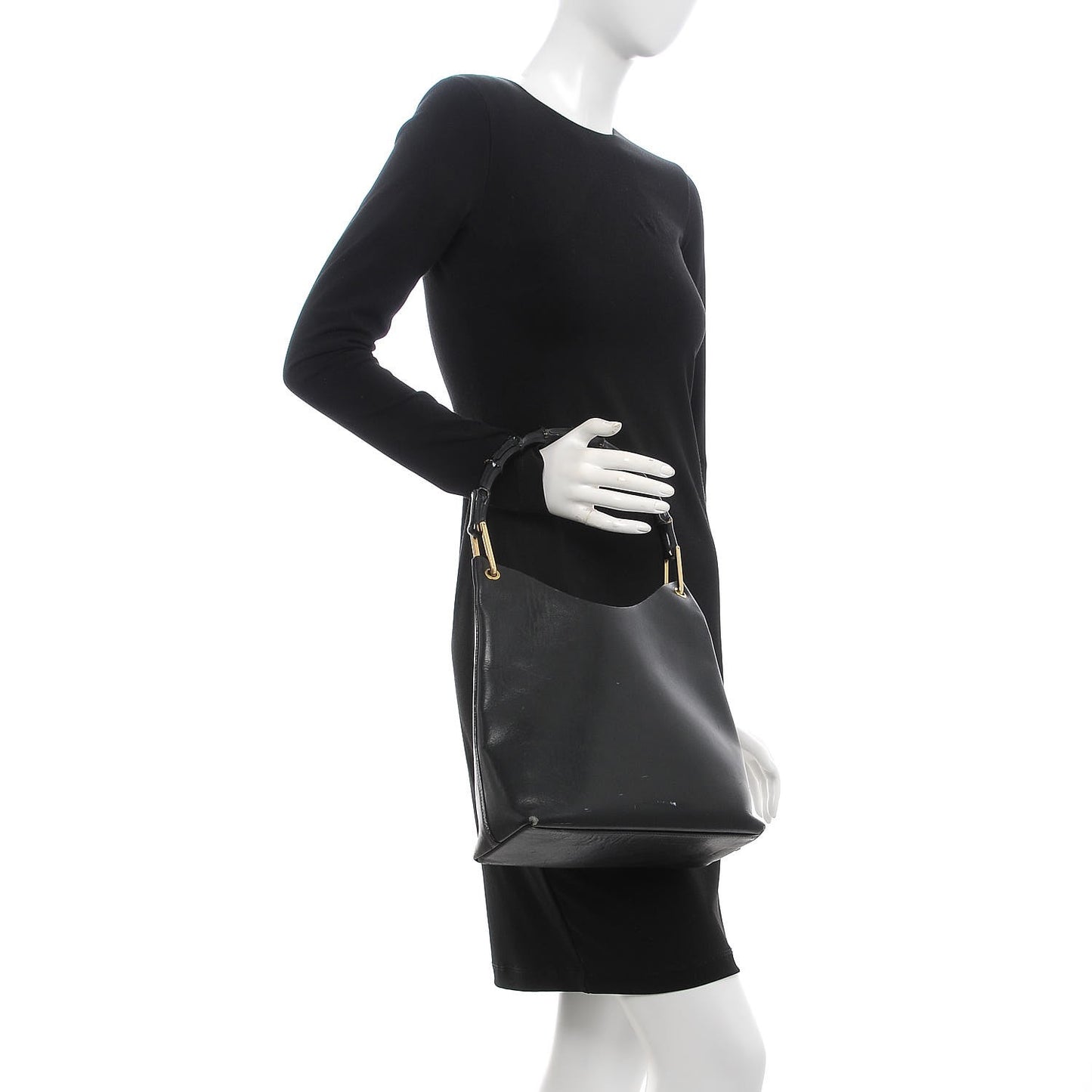Calfskin Bamboo Handle Shoulder Bag Black