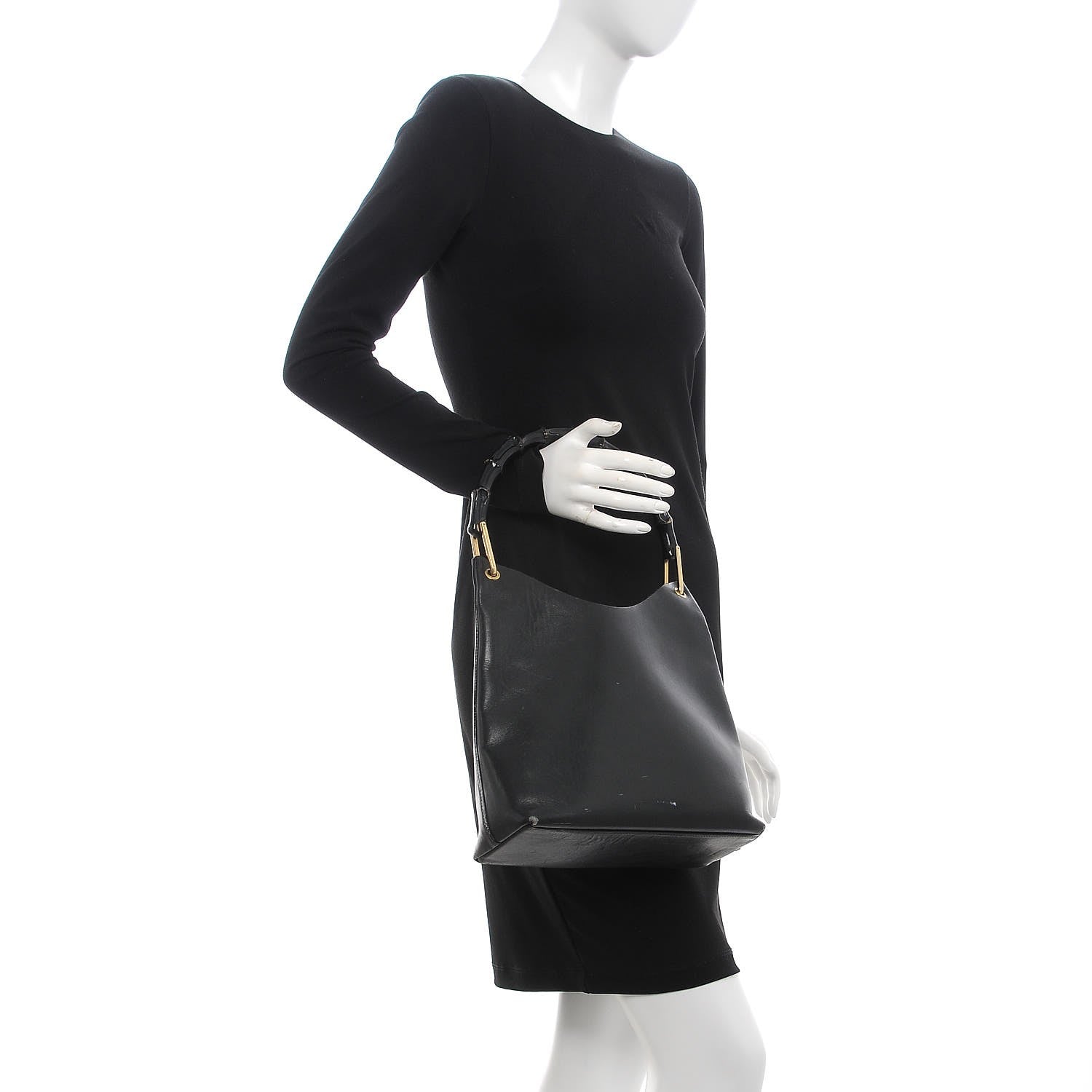 Gucci Calfskin Bamboo Handle Shoulder Bag Black 2 of 20