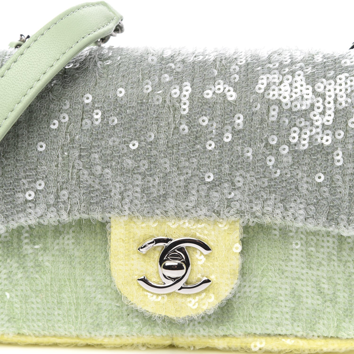 Chanel Sequin Mini Waterfall Flap Green Light Green Yellow 10 of 11